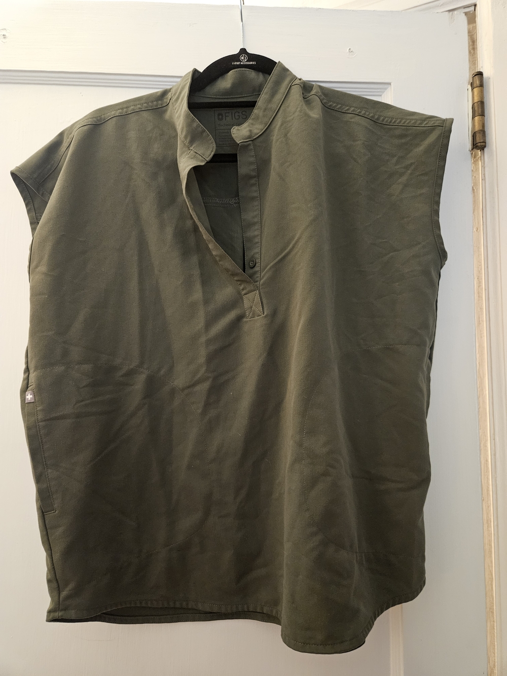 Figs Olive Green Mandarin Collar Scrub Shirt
